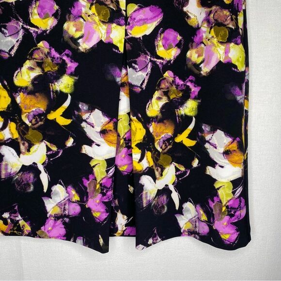 Liz Claiborne Black Floral Inverted Pleated Pockets Skirt 10 Tall Lined Side Zip - Picture 6 of 12